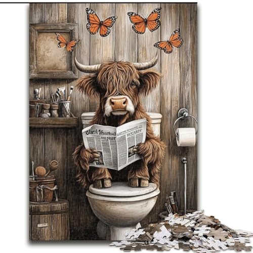 Puzzle für Erwachsene, 1000 Teile, Hochlandkuh im Badezimmer, 1000-teiliges Puzzle für Erwachsene, für Jugendliche ab 14 Jahren, Heimdekoration (Größe 26x38cm) von WGLINGX