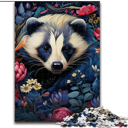 Puzzle für Erwachsene, 1000 Teile, Honigdachs-Blumen, anspruchsvolles DIY-Denkspiel, interaktives Familienspiel (Größe 26x38cm) von WGLINGX