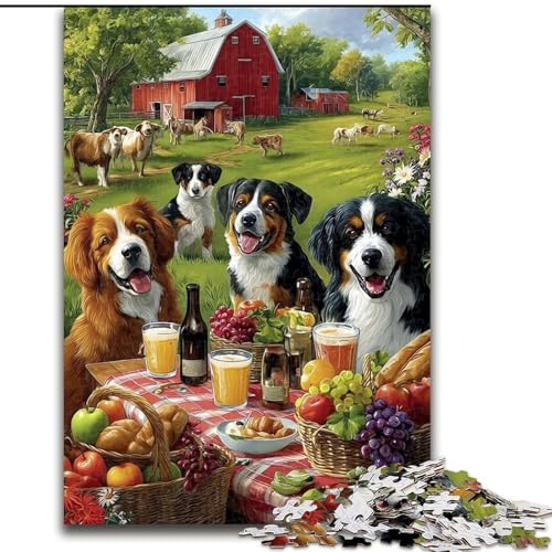 Puzzle für Erwachsene, 1000 Teile, Hunde auf einem Picknick, 1000-teiliges Puzzle für Erwachsene, Lernspiel, Herausforderungsspielzeug (Größe 26x38cm) von WGLINGX