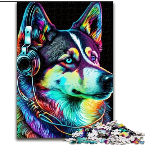 Puzzle für Erwachsene, 1000 Teile, Husky-Kopfhörer, 1000-teiliges Puzzle, anspruchsvolles Denkspiel für Teenager, Familienspaß, DIY-Heimdekor-Geschenk (Größe 50x75cm) von WGLINGX