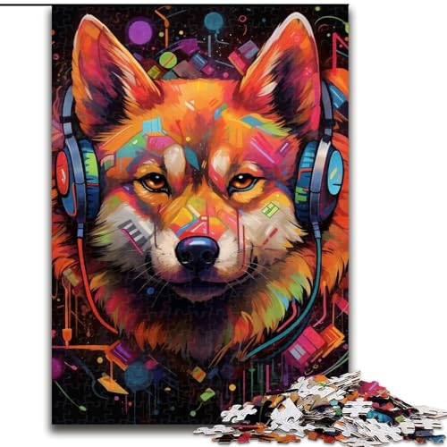 Puzzle für Erwachsene, 1000 Teile, Husky mit Kopfhörern, Kartonpuzzle, pädagogisches und unterhaltsames Indoor-Spiel für die Heimdekoration (Größe 26x38cm) von WGLINGX