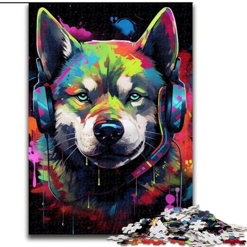 Puzzle für Erwachsene, 1000 Teile, Husky mit Kopfhörern, Papppuzzle, anspruchsvolle DIY-Kunst für Enthusiasten, Entspannung (Größe 26x38cm) von WGLINGX