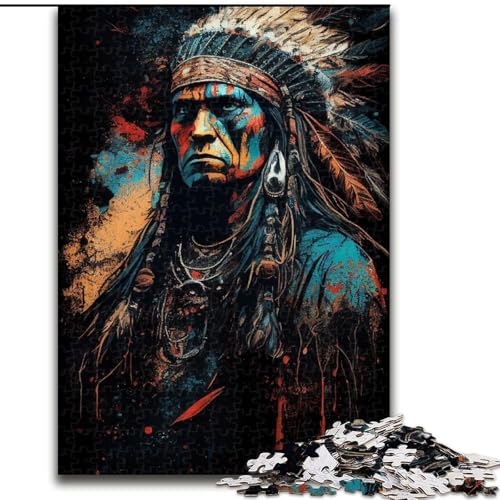 Puzzle für Erwachsene, 1000 Teile, Indianerkrieger, schwierige Puzzles für Erwachsene, Lernspiele, Heimdekoration (Größe 50x75cm) von WGLINGX