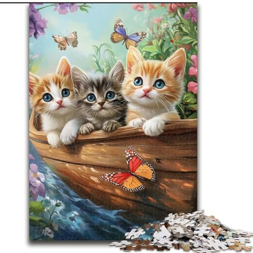 Puzzle für Erwachsene, 1000 Teile, Kätzchen und Blumen, anspruchsvolle Puzzles, Spaß für die ganze Familie, Basteln, perfekt für Geburtstage, Feiertage (Größe 50x75cm) von WGLINGX