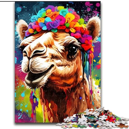 Puzzle für Erwachsene, 1000 Teile, Kamel mit Blumen, Kartonpuzzle, pädagogisches und unterhaltsames Indoor-Spiel zur Heimdekoration (Größe 26x38cm) von WGLINGX