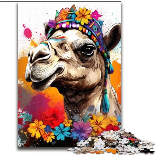 Puzzle für Erwachsene, 1000 Teile, Kamel mit Blumen, unmögliches Puzzle für Erwachsene, Kinder ab 14 Jahren (Größe 26x38cm) von WGLINGX