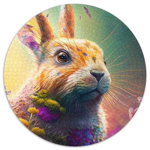 Puzzle für Erwachsene, 1000 Teile, Kaninchen, rund, Karton, DIY-Dekoration, anspruchsvolles Denkspiel, 1000 Teile (67,5x67,5cm) von WGLINGX