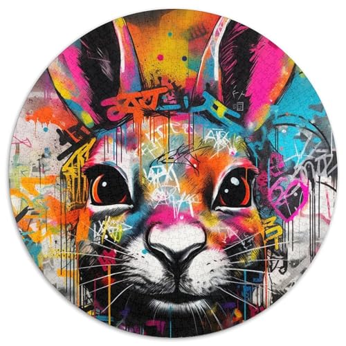 Puzzle für Erwachsene, 1000 Teile, Kaninchen-Graffiti, rundes Puzzle, interaktives Familienspiel, Denksportaufgabe, Geschenk, Lernspielzeug (67,5 x 67,5 cm) von WGLINGX