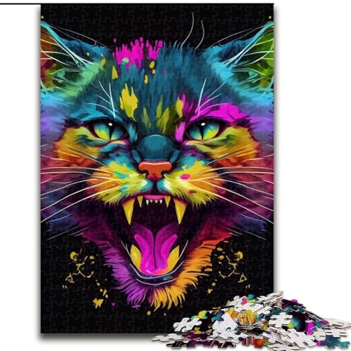 Puzzle für Erwachsene, 1000 Teile, Katze, Pop-Art, Tier, wütend, Holzpuzzle, perfekt für Familienspaß an Geburtstagen, Weihnachten, Größe 50x75cm Puzzle für Erwachsene, 1000 Teile, Katze, Pop-Art, Tier, wütend, Holzpuzzle, perfekt für Familienspaß an Geburtstagen, Weihnachten, Größe 50x75cm von WGLINGX