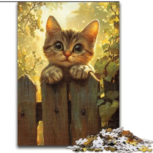 Puzzle für Erwachsene, 1000 Teile, Katze auf dem Zaun, Holzpuzzle für Erwachsene, Familienaktivitätsspiel für Teenager, anspruchsvolles Denkspiel (Größe 50x75cm) von WGLINGX