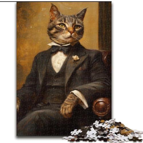 Puzzle für Erwachsene, 1000 Teile, Katze im Anzug, Puzzles 1000 Teile für Erwachsene, geeignet für Geburtstage, Halloween, Thanksgiving, Ostern (Größe 26x38cm) von WGLINGX