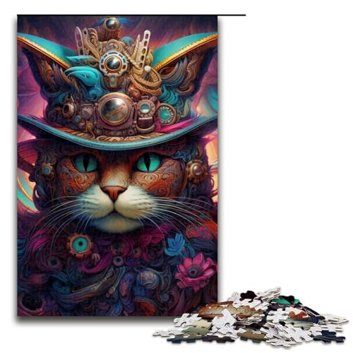 Puzzle für Erwachsene, 1000 Teile, Katze im Hut, Puzzle für Erwachsene, Holzpuzzle, Denksportaufgabe, 19,69 x 29,53 Zoll Puzzle für Erwachsene, 1000 Teile, Katze im Hut, Puzzle für Erwachsene, Holzpuzzle, Denksportaufgabe, 19,69 x 29,53 Zoll von WGLINGX
