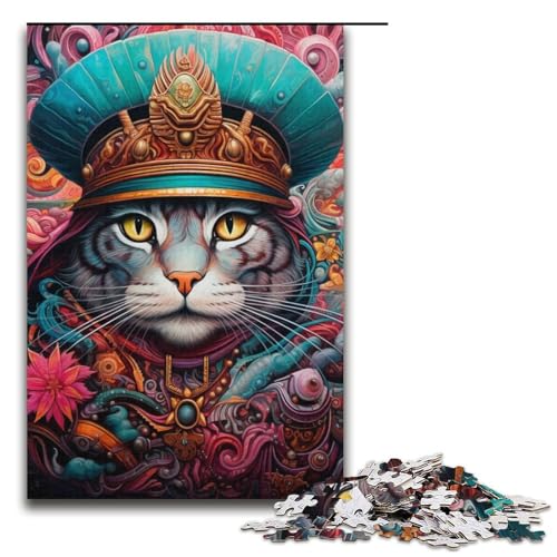 Puzzle für Erwachsene, 1000 Teile, Katze im Hut, lustiges Familienpuzzle, Geschenkideen für Teenager ab 14 Jahren, 14,96 x 10,24 Zoll von WGLINGX