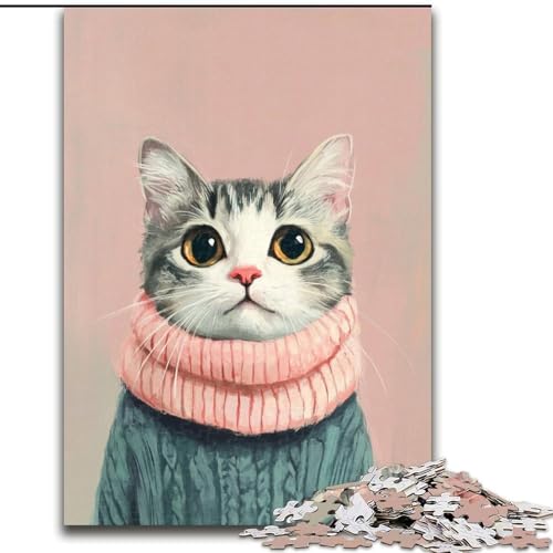 Puzzle für Erwachsene, 1000 Teile, Katze mit Schal, 1000-teiliges Puzzle, Familienaktivität, einzigartiges Geschenk für Feiertage und Geburtstage (Größe 26x38cm) von WGLINGX