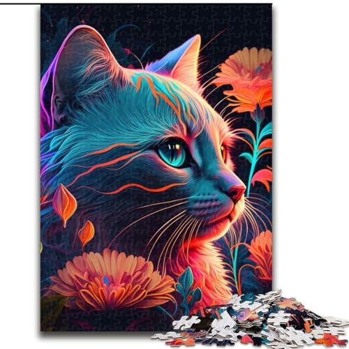 Puzzle für Erwachsene, 1000 Teile, Katze und Blume, Neon-Holzpuzzle, perfekt für Familienspaß an Geburtstagen, Weihnachten, Größe 26x38cm Puzzle für Erwachsene, 1000 Teile, Katze und Blume, Neon-Holzpuzzle, perfekt für Familienspaß an Geburtstagen, Weihnachten, Größe 26x38cm von WGLINGX