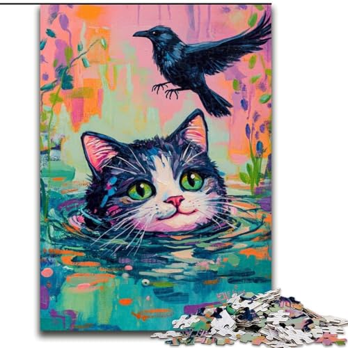 Puzzle für Erwachsene, 1000 Teile, Katze und Krähe, Holzpuzzle für Erwachsene, Familienaktivitätsspiel für Teenager, anspruchsvolles Denkspiel (Größe 50x75cm) von WGLINGX