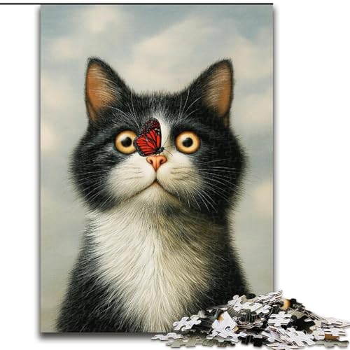 Puzzle für Erwachsene, 1000 Teile, Katze und Schmetterling, 1000 Teile, Puzzle für Erwachsene, Lernspiel, Herausforderungsspielzeug (Größe 50x75cm) von WGLINGX