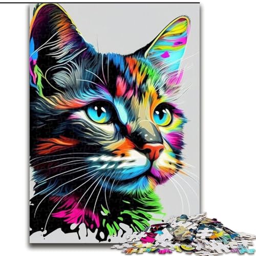 Puzzle für Erwachsene, 1000 Teile, Katzen-Pop-Art, Tiergesicht, Puzzle für Erwachsene, 1000 Teile, anspruchsvolles DIY-Denkspiel für Teenager, Größe 50x75cm von WGLINGX