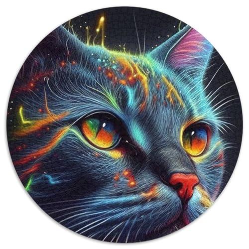 Puzzle für Erwachsene, 1000 Teile, Katzen-Pop-Art-Tiergesicht, runde Puzzles für 1000 Teile, Geburtstagsgeschenkidee, anspruchsvolles Denkspiel (67,5x67,5cm) von WGLINGX
