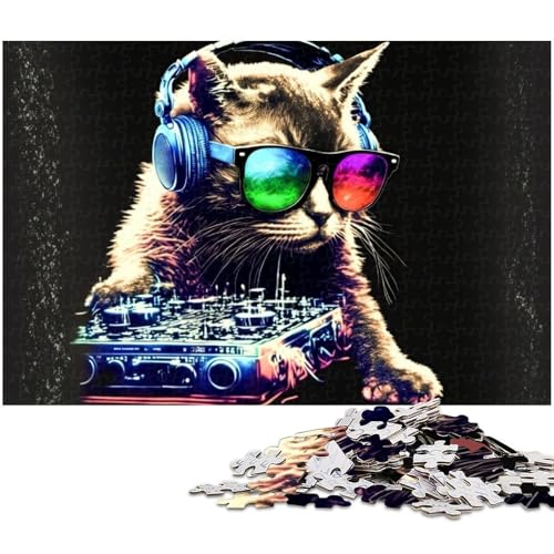 Puzzle für Erwachsene, 1000 Teile, Katzenkopfhörer, DJ-Musik, Puzzle, unmögliche Puzzleanalyse und Logik, Größe 50 x 75 cm von WGLINGX