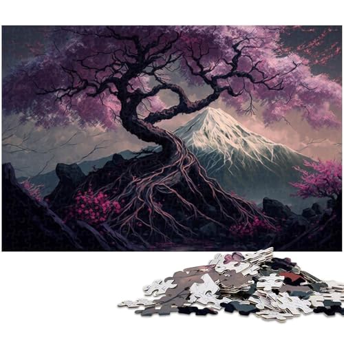 Puzzle für Erwachsene, 1000 Teile, Kirschblüten-Mount Fuji-Puzzle-Quizspiel, ganze Familie, Größe 50 x 75 cm von WGLINGX