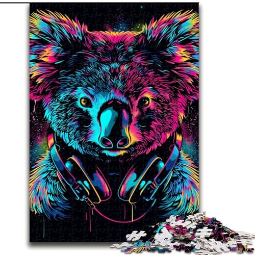 Puzzle für Erwachsene, 1000 Teile, Koala mit Kopfhörern und Sonnenbrille, Puzzle 1000 Teile für Erwachsene, Lernspiele, Heimdekoration (Größe 26x38cm) von WGLINGX