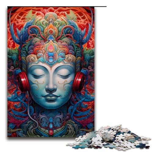 Puzzle für Erwachsene, 1000 Teile, Kopfhörer, Buddha-Statue, Stressabbau, geeignet für Paare (Größe 50 x 75 cm) von WGLINGX