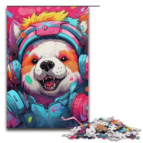 Puzzle für Erwachsene, 1000 Teile, Kopfhörer, Hund, Puzzle, Geschenk, Kartonpuzzle, tolles Geschenk für Erwachsene (Größe 38 x 26 cm) von WGLINGX