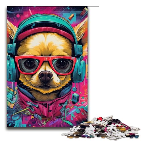 Puzzle für Erwachsene, 1000 Teile, Kopfhörer, Hunde-Puzzlespiel, Eltern-Kind-Interaktion, geeignet für Jugendliche ab 14 Jahren (Größe 50 x 75 cm) von WGLINGX