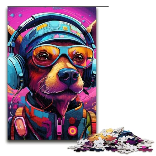 Puzzle für Erwachsene, 1000 Teile, Kopfhörer, Hunde-Puzzlespiel, Eltern-Kind-Interaktion, geeignet für Jugendliche ab 14 Jahren (Größe 50 x 75 cm) von WGLINGX