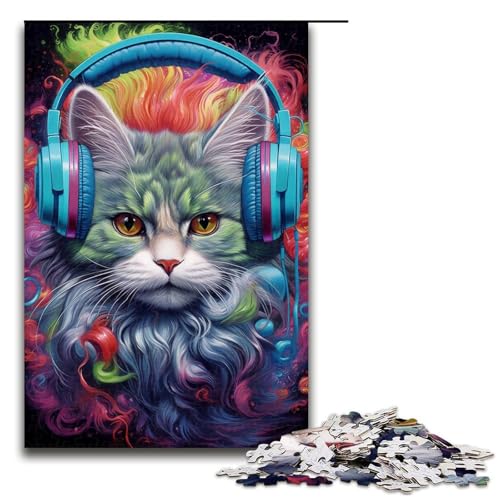 Puzzle für Erwachsene, 1000 Teile, Kopfhörer, Katze, Lernspiele, Heimdekoration, Puzzle, Künstlersammlung (Größe 50 x 75 cm) von WGLINGX