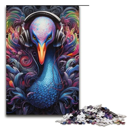 Puzzle für Erwachsene, 1000 Teile, Kopfhörer, schwarzer Schwan, Stressabbau, geeignet für Paare (Größe 38 x 26 cm) von WGLINGX