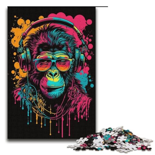 Puzzle für Erwachsene, 1000 Teile, Kopfhörer-AFFE, schwieriges Puzzle, einzigartiges Herausforderungsspiel für Jugendliche ab 14 Jahren (Größe 38 x 26 cm) von WGLINGX