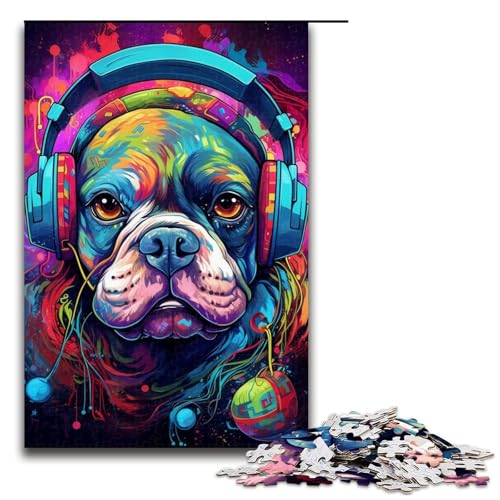 Puzzle für Erwachsene, 1000 Teile, Kopfhörer-Bulldogge, schwieriges Puzzle, Geburtstagsgeschenk, Geschenke, Wandkunst, geeignet für Kinder und Jugendliche ab 14 Jahren (Größe 50 x 75 cm) von WGLINGX