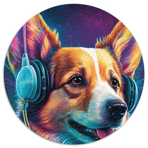 Puzzle für Erwachsene, 1000 Teile, Kopfhörer-Corgi-Puzzle aus Pappe, ideal für Büro, Schlafzimmer, Wohnzimmerdekoration (67,5x67,5cm) von WGLINGX
