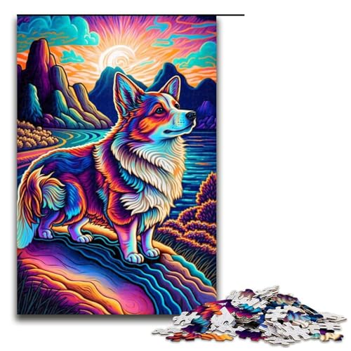 Puzzle für Erwachsene, 1000 Teile, Kopfhörer-Corgi-Puzzle für Teenager, Holzpuzzle, Heimkunstdekor (Größe 50 x 75 cm) von WGLINGX