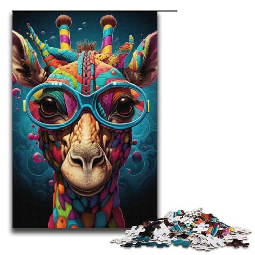 Puzzle für Erwachsene, 1000 Teile, Kopfhörer-Giraffe, Puzzle für Erwachsene, Teenager, Kartonpuzzle, Lernspielzeug (Größe 38 x 26 cm) von WGLINGX
