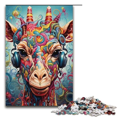 Puzzle für Erwachsene, 1000 Teile, Kopfhörer-Giraffe, Stressabbau, geeignet für Paare (Größe 38 x 26 cm) von WGLINGX
