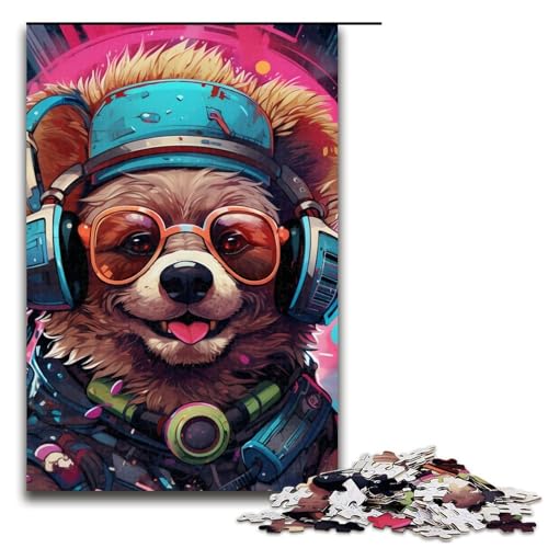 Puzzle für Erwachsene, 1000 Teile, Kopfhörer-Hunde-Puzzle für Erwachsene, Holzpuzzle, Familienspiel (Größe 50 x 75 cm) von WGLINGX