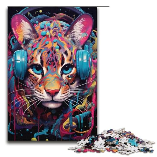 Puzzle für Erwachsene, 1000 Teile, Kopfhörer-Ozelot-Puzzle, Papppuzzle für Erwachsene, Erwachsene (Größe 38 x 26 cm) von WGLINGX