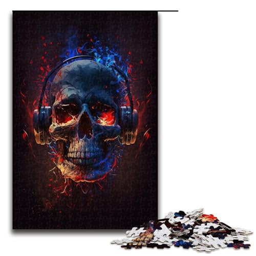 Puzzle für Erwachsene, 1000 Teile, Kopfhörer-Totenkopf-Puzzle für Teenager, Holzpuzzle, Heimkunst-Dekor (Größe 50 x 75 cm) von WGLINGX