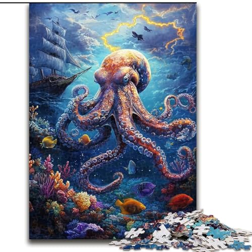 Puzzle für Erwachsene, 1000 Teile, Krake im Ozean, Holzpuzzle, ideales DIY-Dekor und Denksportgeschenk (Größe 50x75cm) von WGLINGX
