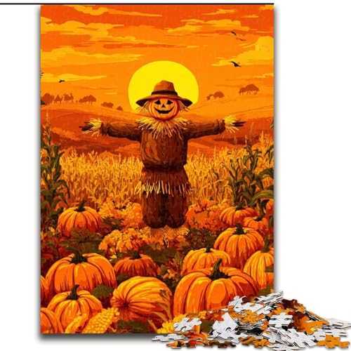 Puzzle für Erwachsene, 1000 Teile, Kürbis-Vogelscheuche, Holzpuzzle, interaktives Familienspiel, geeignet für Kinder ab 14 Jahren (Größe 50x75cm) von WGLINGX