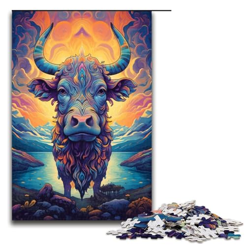 Puzzle für Erwachsene, 1000 Teile, Kuh auf dem Berg, Natur, Präzisionsschnitt-Puzzle, tolle Geschenke zu Weihnachten (Größe 50 x 75 cm) von WGLINGX