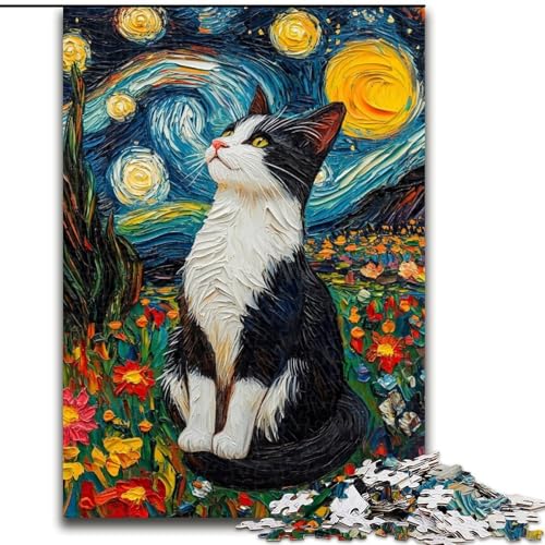 Puzzle für Erwachsene, 1000 Teile, Kunst-Katzen-Puzzle aus Holz, Denksportspiel für Teenager, Familienspieleabend (Größe 50x75cm) von WGLINGX