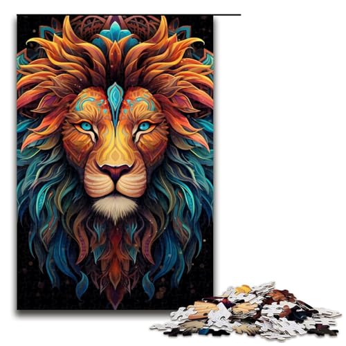 Puzzle für Erwachsene, 1000 Teile, Kunst-Neon-Löwe, Familiendekoration, 50 x 75 cm von WGLINGX