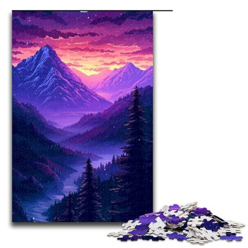 Puzzle für Erwachsene, 1000 Teile, Lila Berg-Puzzle für Erwachsene, Holzpuzzle, Familienspiel (Größe 50 x 75 cm) von WGLINGX
