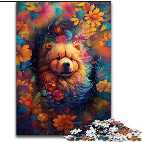 Puzzle für Erwachsene, 1000 Teile, Löwenhaarhund in den Blumen, schwierige Puzzles für Erwachsene, Lernspiele, Heimdekoration (Größe 26x38cm) von WGLINGX