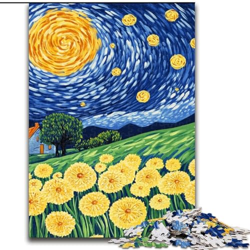 Puzzle für Erwachsene, 1000 Teile, Löwenzahn unter dem Nachthimmel, 1000-teiliges Puzzle für Erwachsene, Spieleabend mit der Familie, herausforderndes und lohnendes visuelles Erlebnis (Größe 50x75cm) von WGLINGX