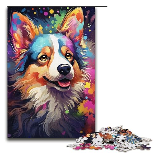 Puzzle für Erwachsene, 1000 Teile, Malen, Farbe, Corgi-Hundespielzeug, Lernspiele, Stressabbau, Analyse und Logik (Größe 38 x 26 cm) von WGLINGX